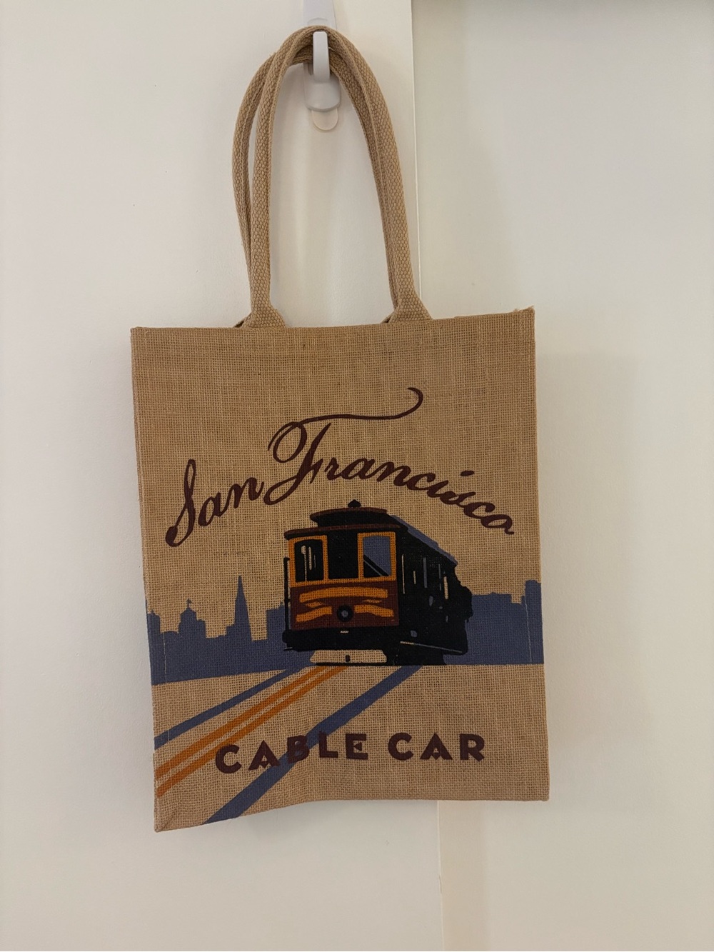 San Francisco Cable Car Jute Tote Bag - Natural